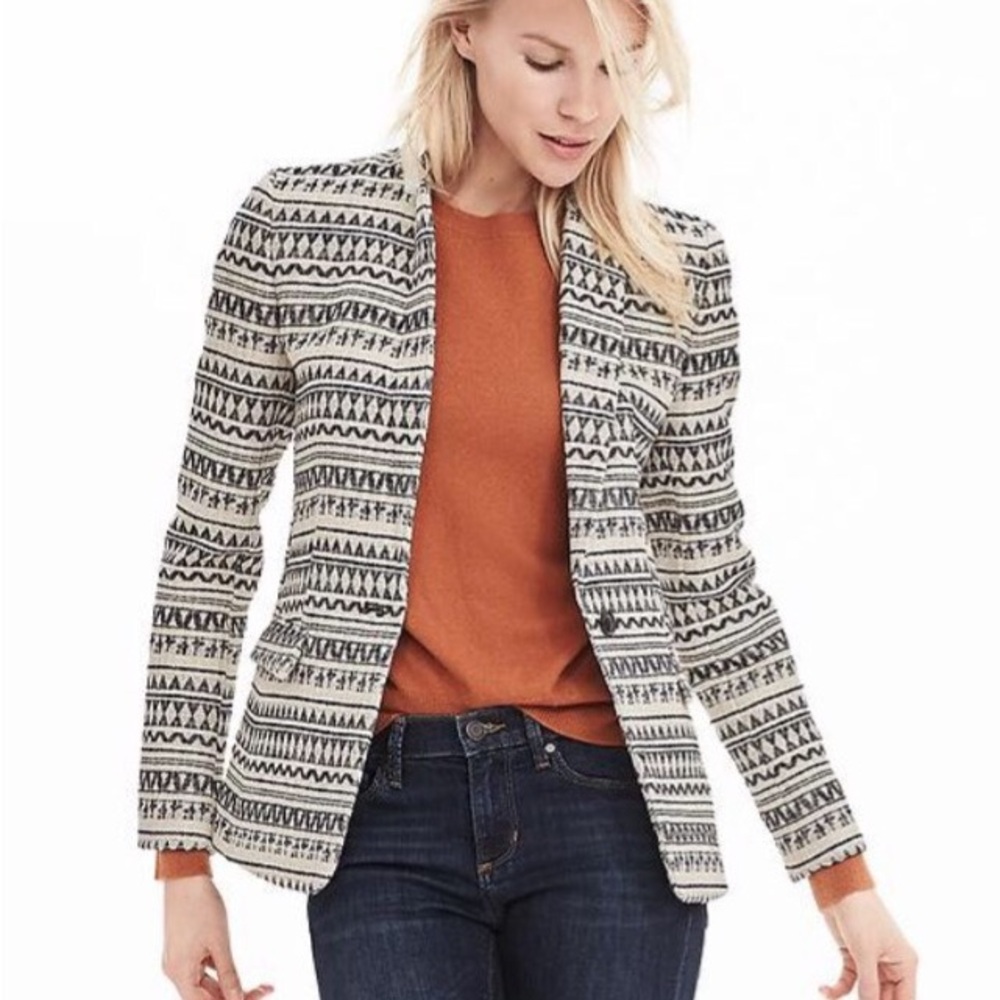 BANANA REPUBLIC Jacquard Southwestern Print One Button Blazer Jacket Size 4